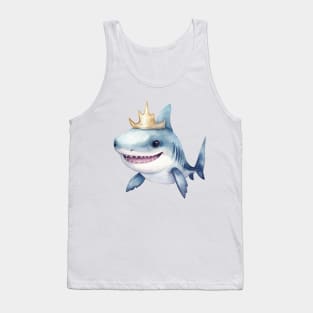 Watercolor Great White Shark Wearing a Crown Tank Top